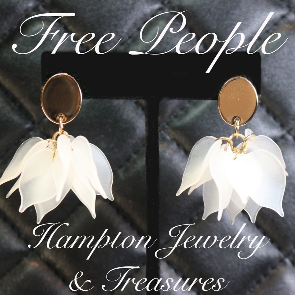 FREE PEOPLE 14K Gold Plated 3-D Translucent White Petal Drop Pierced Earrings